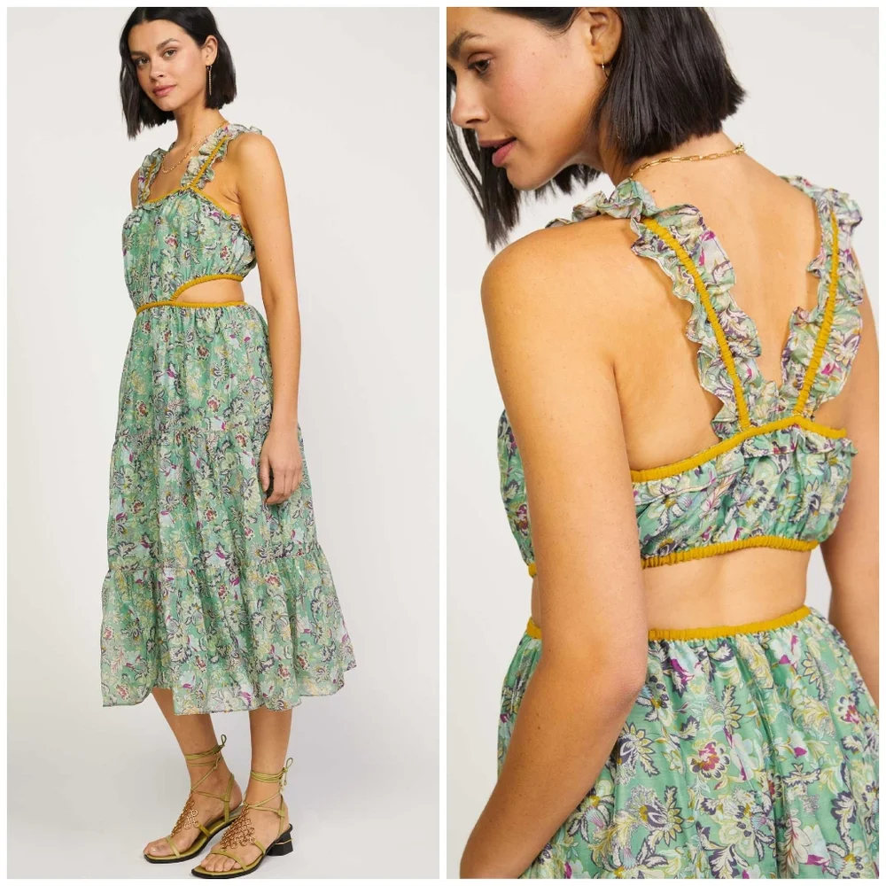 CURRENT AIR Floral Side Cut Out Midi Dress - Picture 2 of 10